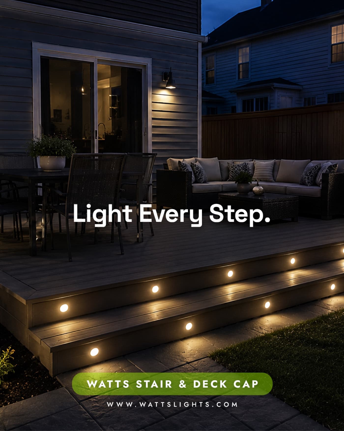 Warm white Watts stair and deck cap lights